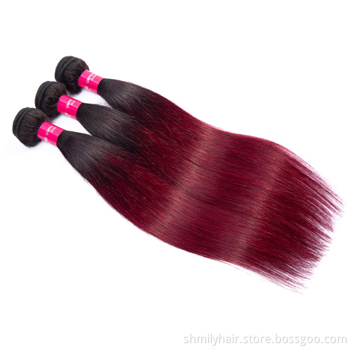 Shmily Ombre Two Tone 1b99j# Straight Human Hair Extensions, Virgin Brazilian Hair Bundles, 10-24 inches For Black Women
